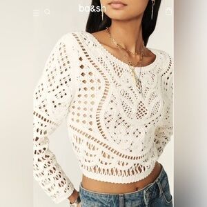 ba&sh Marc Openwork Crochet Knit Top in Ecru | NWOT